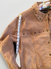 Vintage Y2K Tan Suede Grommet Skirt & Jacket Set In Large By Robert Louis Paris