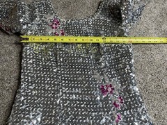 Vintage 60’s 70s Silver Sequin Mermaid Gown Dress Metallic Floral Glam Hollywood