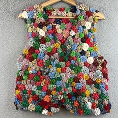 Vintage Handmade Vintage Yo-Yo Quilt Vest Multicolored Patchwork Folk Art Top