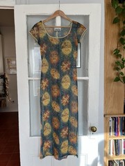 Vintage 1990’s Y2K Mesh Patterned Cap-Sleeve Scoop-Neck Maxi Dress Women’s