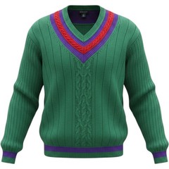 New Vintage 80’s Gant Sz L Preppy Green Purple & Red Cable Knit V Cotton Sweater