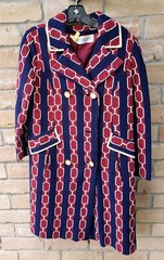 VTG 60s MOD Red Blue Tapestry Coat Sz S? Swing MCM Union Go-Go Groovy Baby FLAWS