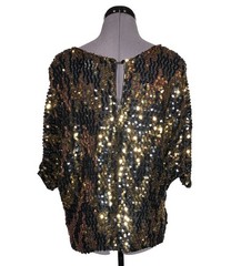 Vintage 1980s Rob Hill for Mister Jay Black Gold Sequin Batwing Blouse Top M