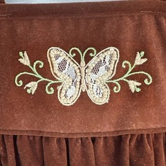 Vtg 70s Boho Brown Velvet Jumper Mini Dress Sz 10 Embroidery Butterfly Applique