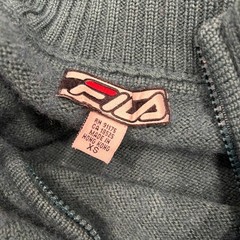 Fila Sweater XS Vintage Quarter Zip Knit Green Ribbed Sleeves