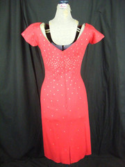 FIVE-THIRTY P.M. Vtg 50s Red Fine Wool Rhinestones Cocktail Dress-Bust 35/2XS-XS