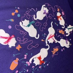 Vintage Cracker Barrel purple cat polo shirt with bows