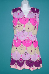 Vtg 70s MOD Mini Dress Purple Pink Geometric Abstract Print Sz S/M