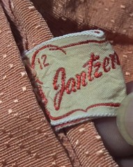 Vintage 1950s JANTZEN VAMP Women Pin Up Swim Suit Ruched Boning Sz 12 Coral Dots