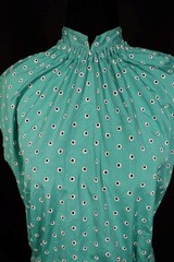 Vintage 1950’s French Green Cotton Blouse White Eyelet Size Large Excellent Cond