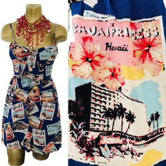 Keds VINTAGE 90s KAUAI PRINCESS Hawaiian POSTCARD Print Resort DRESS M