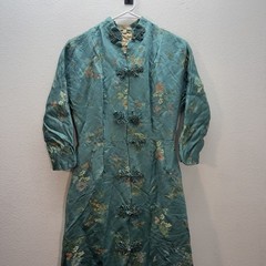VTG 60s Dynasty Hong Kong Brocade Jacquard Mandarin Cheongsam Hostess Dress XS
