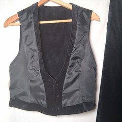 Vintage 1960s Jaeger Skirt And Vest Set Outfit Size 14 Black Velvet Herringbone