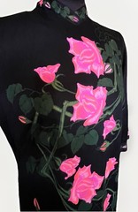 Vintage Alfred Shaheen Asian Inspired Hand Printed Rose Maxi Dress Signed
