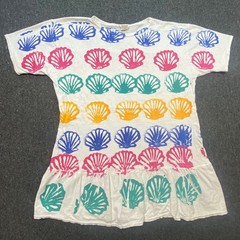 Adonna Leisurewear Seashell Print Nightgown OS Womens White 90s Coastal Ruffle
