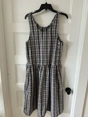 Vintage 90s Cottage Core Black Checked Drop Waist Dress Women’s Medium