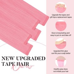 MAXITA Tape in Hair Extensions Human Hair Peach Pink 18 Inch 10pcs 25g Remy Silk
