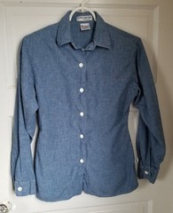 Vtg 1980s Georges Marchiano Guess Blue Chambray Logo Button Up Fitted Shirt Sz 1