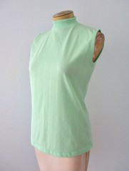 Vtg 60s 70s Mod Mint Green Textured Knit Stripe Shell Blouse Top Back Neck Zip L