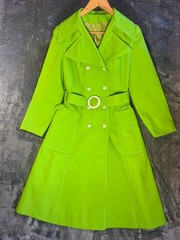 Vintage 1960s Gabardine Trench Coat Lime Green with belt Lined Size M 40.5″ Long