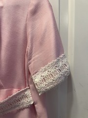 Vintage 60s Pink Shift Dress Cream Venise Lace Collar Mod Mini Covered Buttons