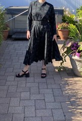 Vintage 100% Silk 80s Raul Blanco Dress Black & Green Flower Dress Sz 12