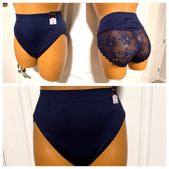 VTG Y2K JC PENNY AMBRIELLE BLUE W/ LACE BOOTY HI-WAIST HI-CUT PANTIES SZ XL-8