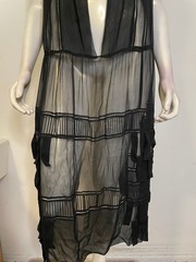 Antique 20s 30s Sheer Black Silk Dress Vest Layering Overlay Art Deco