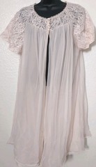 VINTAGE FORMFIT ROGERS PINK CHIFFON & LACE Babydoll ROBE Medium
