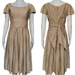 Vintage 50’s GiGi Young New York Pleated Gingham Tie Waist A Line Dress Small