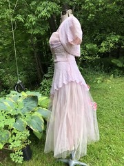 Vintage 1940’s 1950’s Pink Lace Tulle Unique Design Gown Dress w Jkt 34-26-48