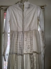 VTG 70s Boho Lace Cotton White Maxi Dress SMALL Prairie Gunne Sax Style chest 35