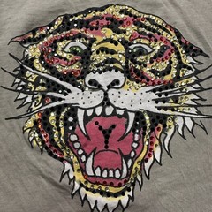 Vintage Ed Hardy Christian Audigier T Shirt S Gray Tiger Baby Tee VTG Y2K City