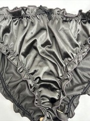 Glossy Butter Second Skin Satin Bikini Panties Sissy Wet Look Silky Ruffles M/L