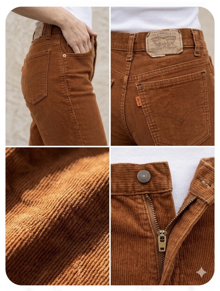 VTG Levi’s 517 Orange Tab Corduroy Pants Cognac Brown Flare High Rise 70s 26”