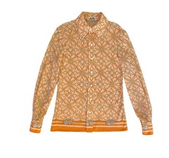 VINTAGE 1970s HERMÈS PARIS PEACH ORANGE ROPE PRINTED BLOUSE 38 FR