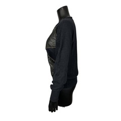 Andriano Black Sweater Patchwork Argyle Faux Leather Women’s Small Vegan Vintage