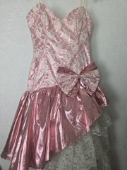 Vintage 1980s Prom Dress Sz 12 Champagne Pink Metallic Lace Loralie Elise