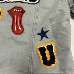 Blue Denim Jacket w/Multiple Patches, Sherpa collar,by Indigo Rein, Small Ladies