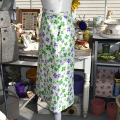 Vintage Shamrock Print Skirt St Patrick’s Day Green Clover Belted Midi Skirt Sm