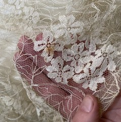 VTG 50s 60s Floral Lace Wedding Dress 34″ Bust 4 6 Full Skirt Off the Shoulder