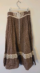 Jessica’s Gunnies Vintage Brown Floral Prairie Long Skirt Lace Ribbon Tie 7
