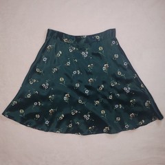 vintage 80s 90s green satin floral mini skater skirt whimsigoth *fits like 2*