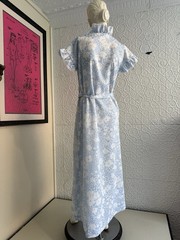 vintage dress Saks Fifth Avenue floral house dress maxi Blue cottage ruffle 70s
