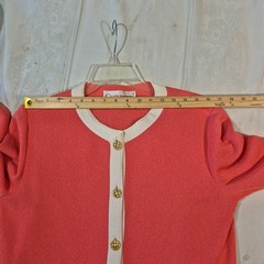 Vtg Castleberry Knit Skirt Suit Set 14 Pink Coral 80s Style Gold Tone Buttons