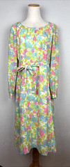 Posh Jay Anderson Vintage Dress Women’s 16 Midi Retro Colorful Floral Belt Tie