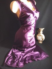 Vtg Satin Shiny Grape Purple Nightie Pleat Satin Nightgown Negligee