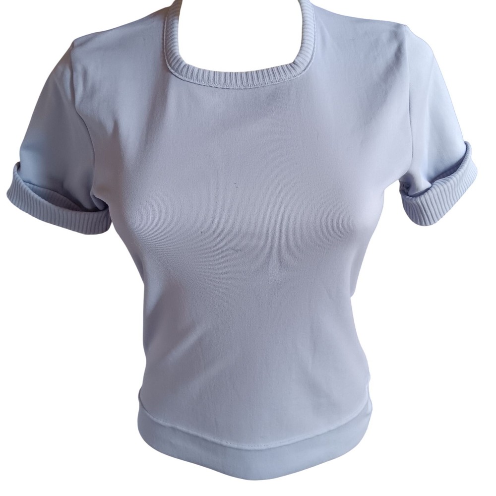 Vintage women’s Small T-shirt Top Double Knit Lilac Purple 1970’s Disco Japan