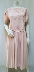 Vintage 80/90s KARIN STEVENS Pink Soutache & Pearls Midi Milkmaid Dress – Size L