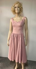 Vintage 1950s Beaded Hips Side Zipper Dusty Rose Faille Cocktail Dress Bust 34